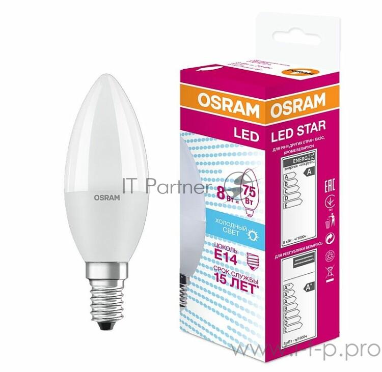 Светодиодная лампа LED STAR Classic B 8Вт, матовая колба, Е14 LSCLB75 8W/840 230V E14 10X1 RU | 4058075210714 | Osram