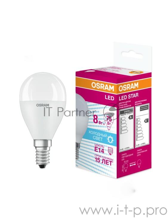 Светодиодная лампа LED STAR Classic P 8W, матовая колба, Е14 LSCLP75 8W/840 230V E14 10X1 RU | 4058075210837 | Osram