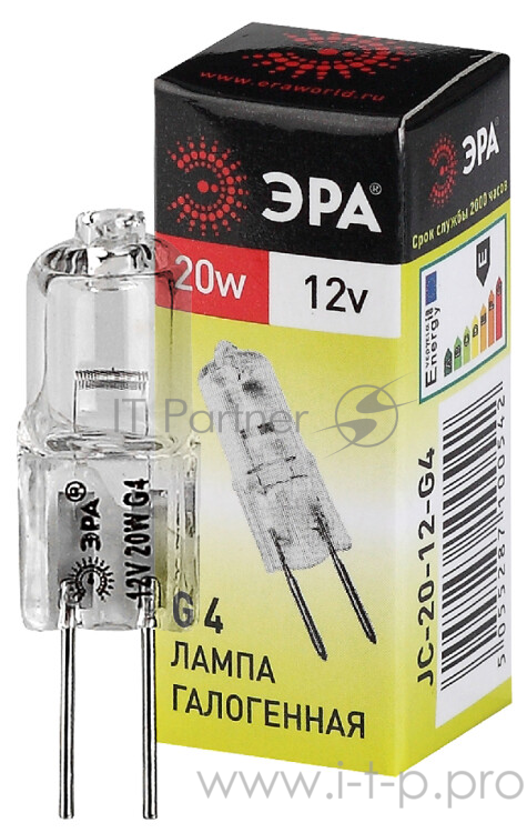 Лампа галогенная ЭРА G4-JC-20W-12V (100/1000/20000)