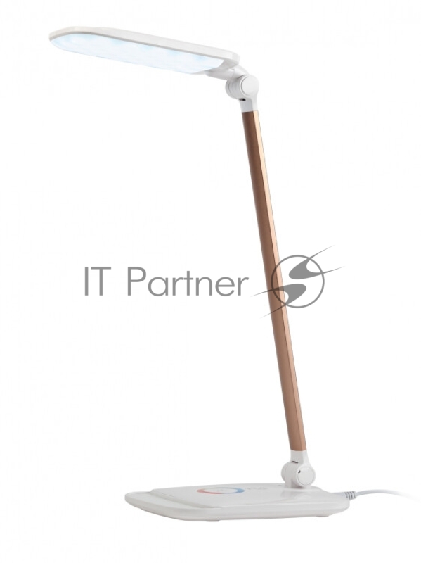 Настольный светодиодный светильник ЭРА NLED-460-14W-W-G бело-золотистый {USB-порт для зарядки устройств, LED, плавный диммер яркости, цвет. темп. 3000/4500/6500К}