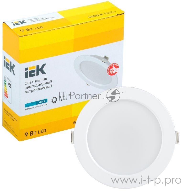 Светильник светодиодный Iek LDVO0-1612-09-4000-K01 ДВО 1612 белый круг 9Вт 4000К IP20 {пластик. корпус, диам 118 мм}