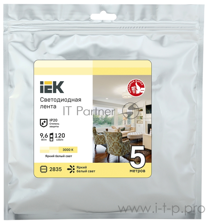 Светодиодная лента IEK LSR1-1-120-20-3-05 5м LSR-2835WW120-9,6-IP20-12В