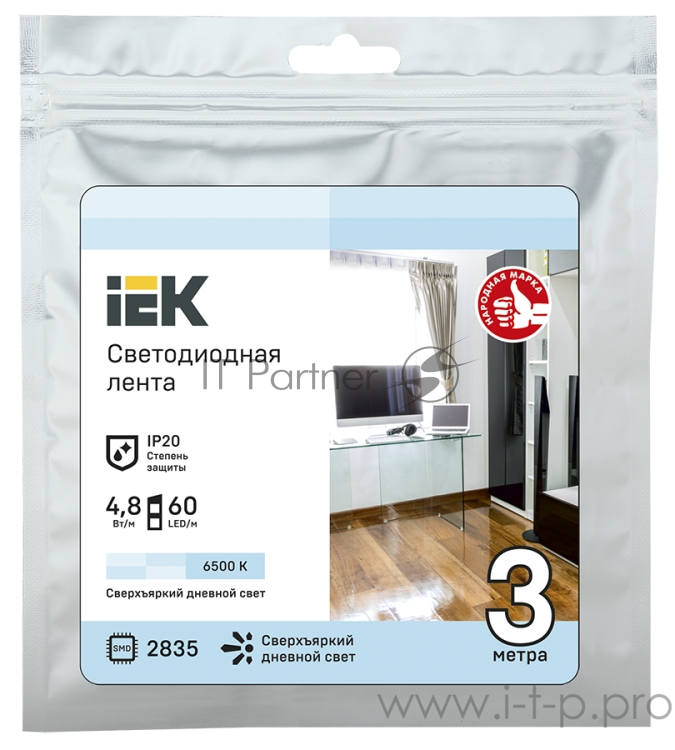 Светодиодная лента IEK LSR1-2-060-20-3-03 3м LSR-2835W60-4,8-IP20-12В