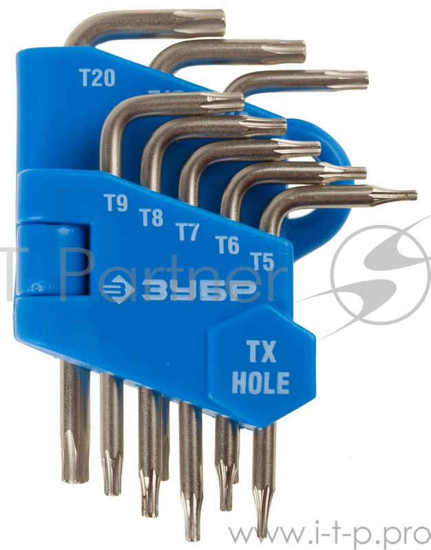 Ручной инструмент Набор ключей имбусовых ЗУБРЭКСПЕРТ (27477-H8) МИНИ для точных работ, Cr-V,TORX Т5-Т20, с отверстием,для защищенного крепежа,8шт