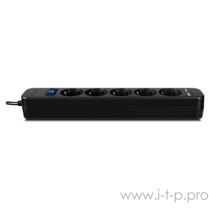 Фильтр SVEN SF-05LU 1,8 м (5 евро розеток,2*USB(2,4А)) черный, цветная коробка Surge protector SVEN SF-05LU 1,8 м (5 евро розеток,2*USB(2,4А)) черный, цветная коробка