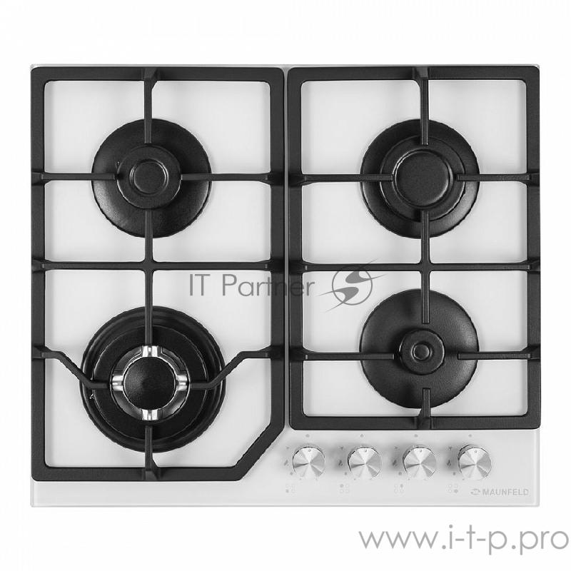 Газовая панель MAUNFELD Газовая панель MAUNFELD/ Газ, Тип: газовая 60см, Независимая, Переключатели поворотные, Конфорки 4 шт, Газ-контроль, Электроподжиг, WOK, Жаропрочное стекло, Чугунные решетки, Белый