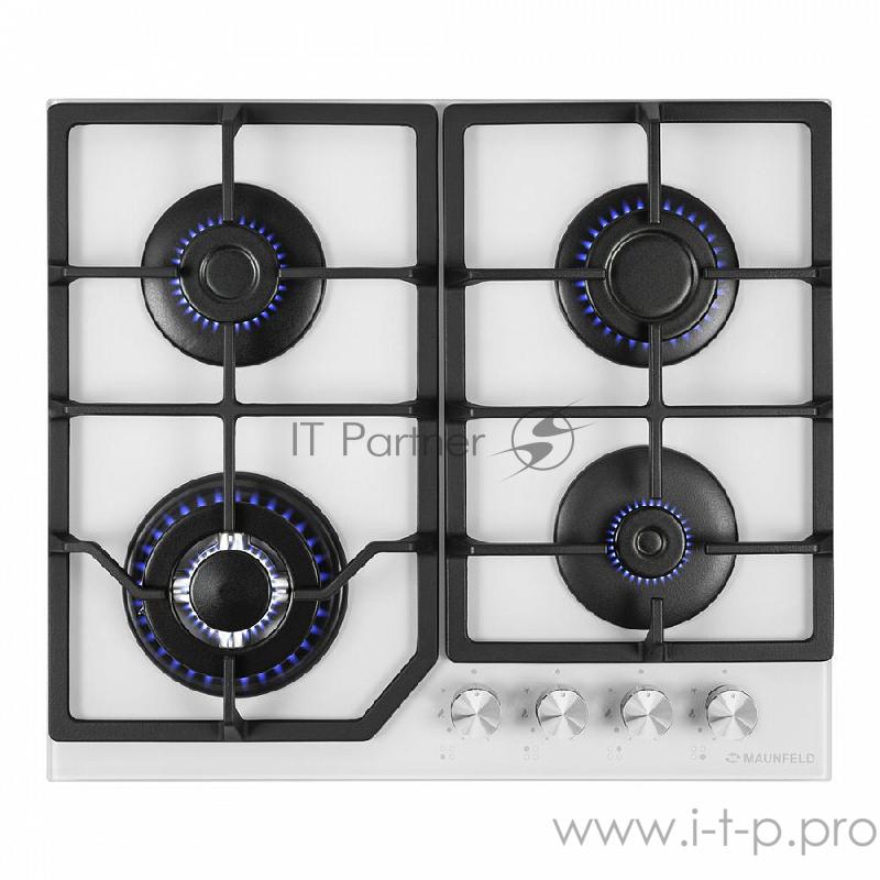 Газовая панель MAUNFELD Газовая панель MAUNFELD/ Газ, Тип: газовая 60см, Независимая, Переключатели поворотные, Конфорки 4 шт, Газ-контроль, Электроподжиг, WOK, Жаропрочное стекло, Чугунные решетки, Белый