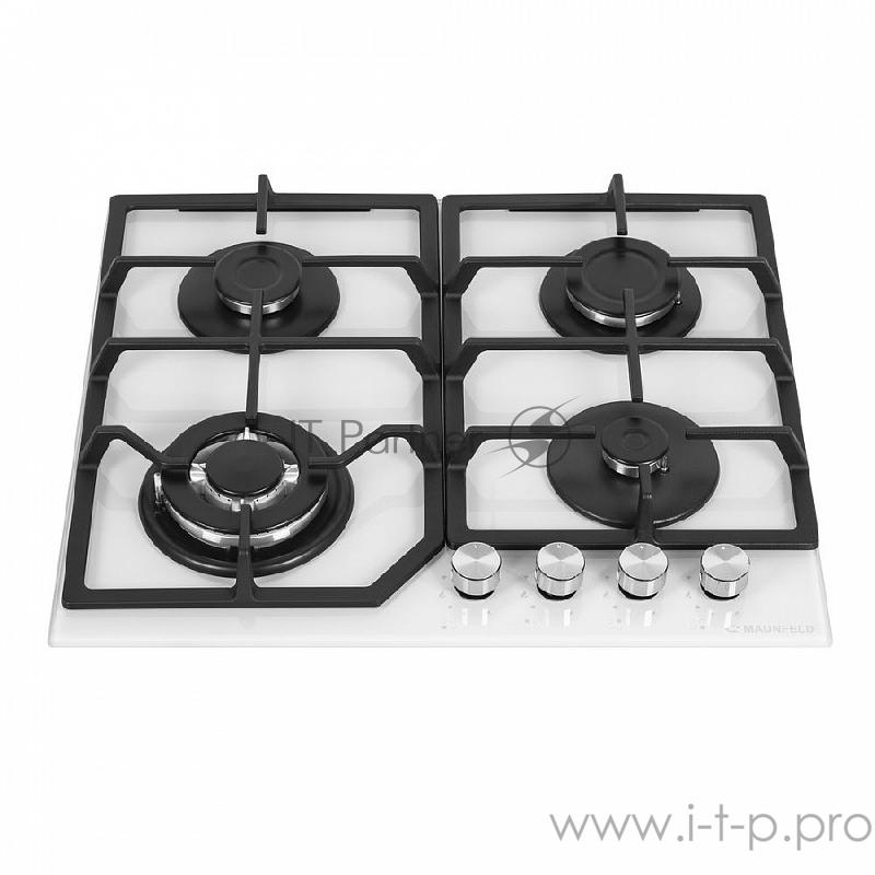 Газовая панель MAUNFELD Газовая панель MAUNFELD/ Газ, Тип: газовая 60см, Независимая, Переключатели поворотные, Конфорки 4 шт, Газ-контроль, Электроподжиг, WOK, Жаропрочное стекло, Чугунные решетки, Белый