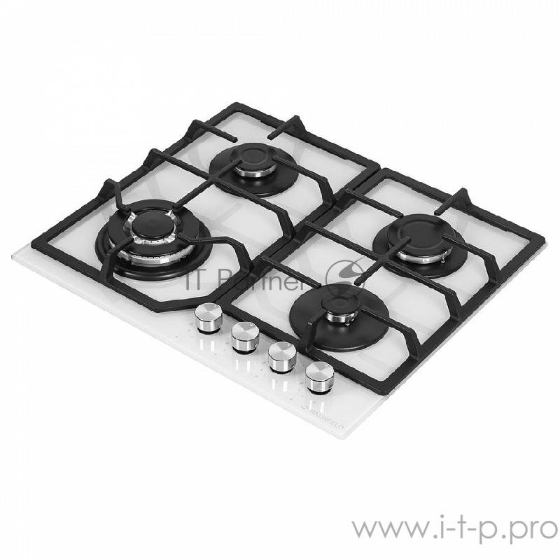 Газовая панель MAUNFELD Газовая панель MAUNFELD/ Газ, Тип: газовая 60см, Независимая, Переключатели поворотные, Конфорки 4 шт, Газ-контроль, Электроподжиг, WOK, Жаропрочное стекло, Чугунные решетки, Белый