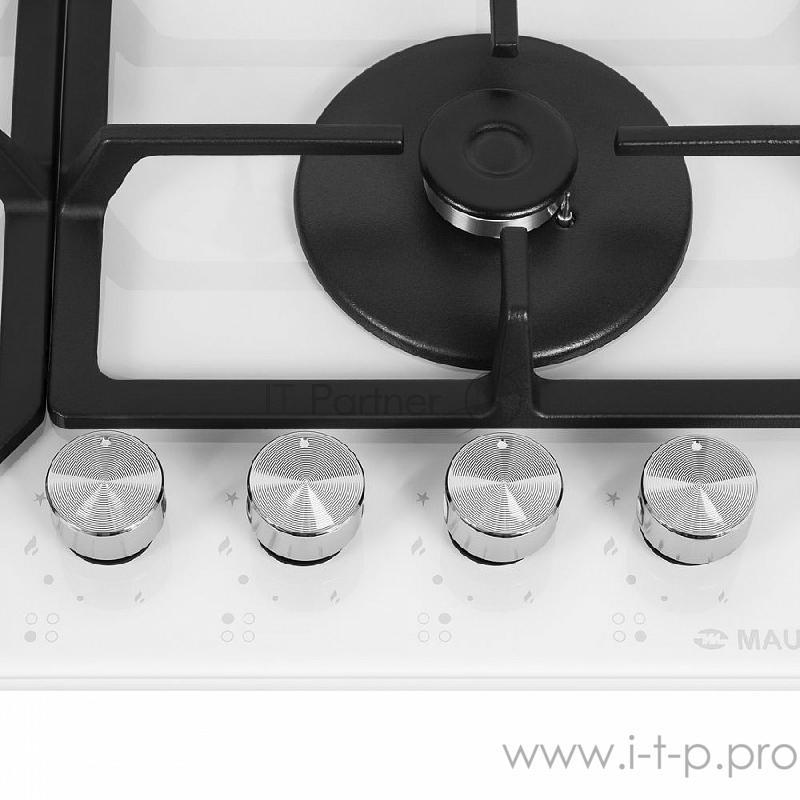 Газовая панель MAUNFELD Газовая панель MAUNFELD/ Газ, Тип: газовая 60см, Независимая, Переключатели поворотные, Конфорки 4 шт, Газ-контроль, Электроподжиг, WOK, Жаропрочное стекло, Чугунные решетки, Белый