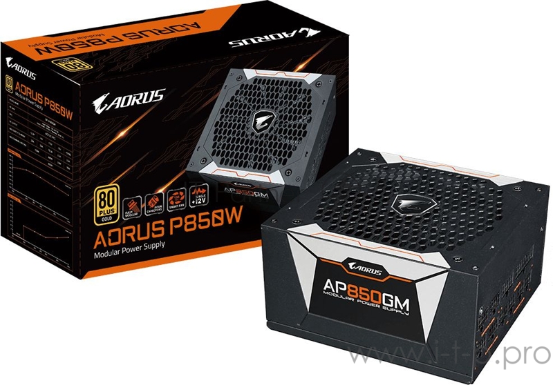 Блок питания Gigabyte ATX 850W AORUS GP-AP850GM 80+ gold 24+2x(4+4) pin APFC 135mm fan 6xSATA Cab Manag RTL
