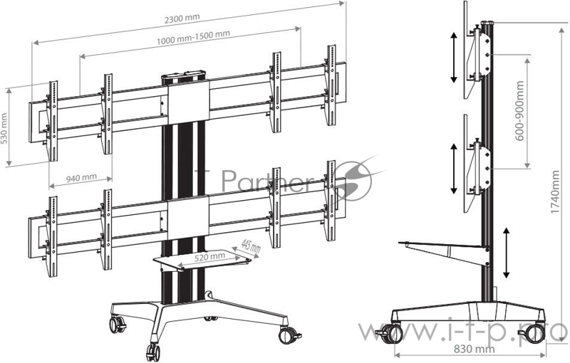 Подставка для телевизора Arm Media PT-STAND-16 (комплект из трёх коробок) серебристый 26-55 макс.120кг напольный наклон