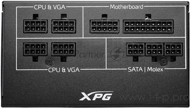 Игровой блок питания чёрный XPG COREREACTOR850G-BLACKCOLOR (модульный 850 Вт, PCIe-6шт, ATX v2.31, Active PFC, 120mm Fan, 80 Plus Gold)