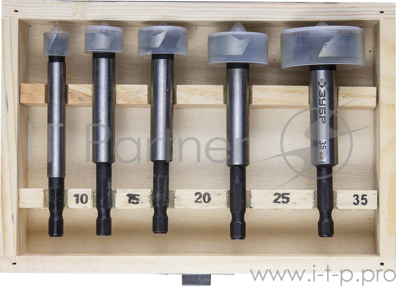 Набор сверл ЗУБР 29993-H5 ЭКСПЕРТ форстнера по дереву HEX хвостовик 1/4 10.15 20.25 35мм 5пр.