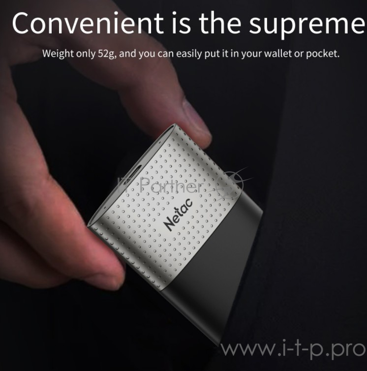 Накопитель SSD External Netac 1.0Tb Z9 <NT01Z9-001T-32BK> (USB3.2, up to 550/480MBs, 90х47.5х11.5mm, Aluminium+Plastic)