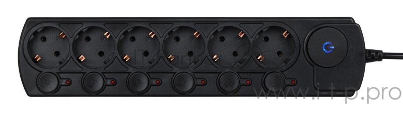 Сетевой фильтр Ippon BK212-SW 1.8м (6 розеток) черный (коробка)