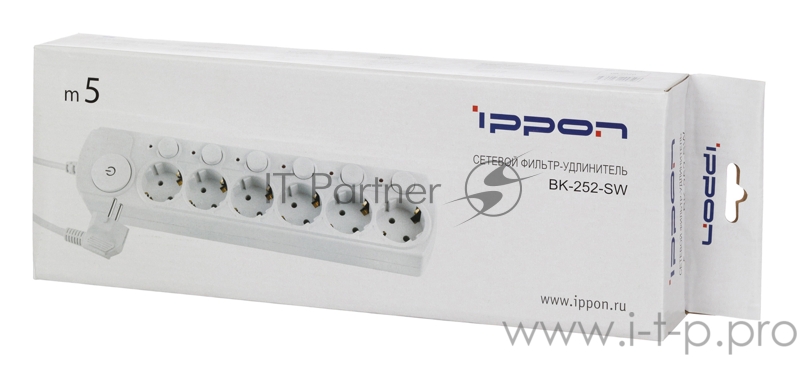 Сетевой фильтр Ippon BK252-SW 5м (6 розеток) белый (коробка)