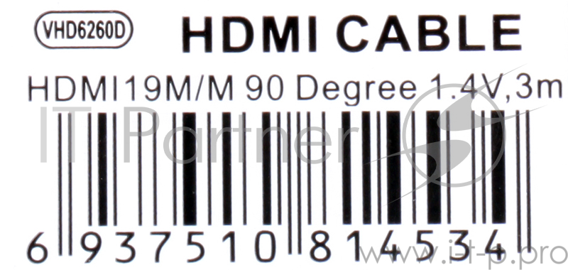 Кабель VCOM VHD6260D-3M Кабель HDMI=HDMI-угловой коннектор 3м, 1.4V.