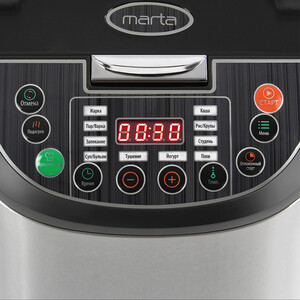 Мультиварка MARTA MT-4330 860 W, сталь, утолщенная чаша 5 л, керамическое покрытие, 31 программа (11 автоматических, 20 ручных), Мультиповар, ШЕФ-повар (изменение программ) LED-дисплей, отсрочка старта 24 ч, подогрев до 24 ч, отключение подогрева