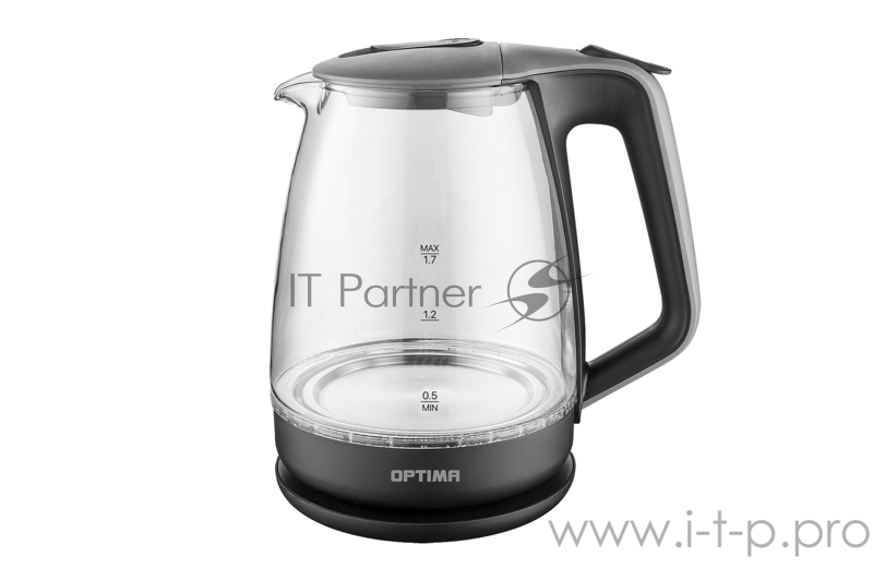 Чайник электрический OPTIMA EK-1718G (1,7л, корпус из стекла, защита от перегр., LED подстветка,Серо-Черный