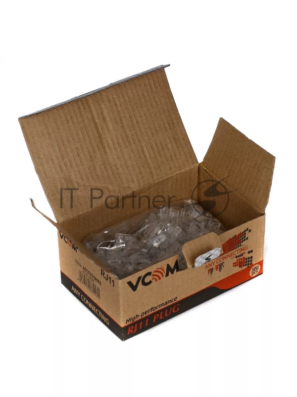 Кабель VCOM VTE7716-1/100 Коннектор телефонный RJ-12 6P4C (6 мест, 4 контакта ) 100 шт. в упаковке