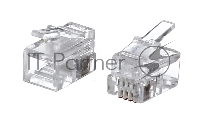 Кабель VCOM VTE7716-1/100 Коннектор телефонный RJ-12 6P4C (6 мест, 4 контакта ) 100 шт. в упаковке