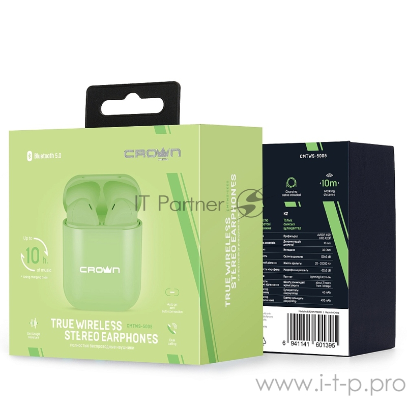 Полностью беспроводные наушники CROWN CMTWS-5005 green