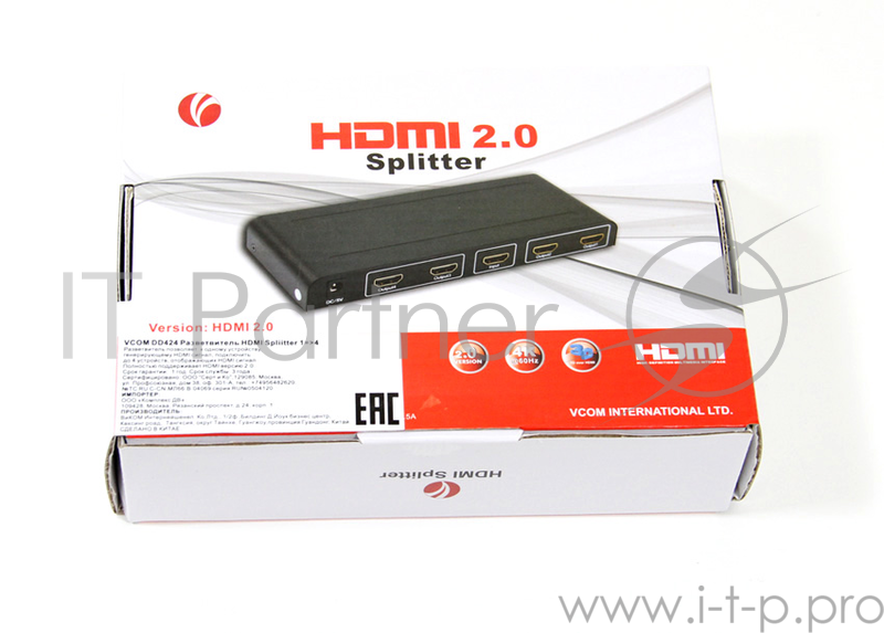 Разветвитель VCOM DD424 Разветвитель HDMI Spliitter 1=4 2.0v.