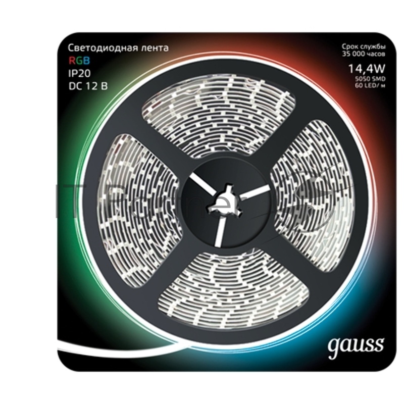 Лента светодиодная GAUSS 312000414 LED 5050/60-SMD 14.4W 12V DC RGB блистер 5м