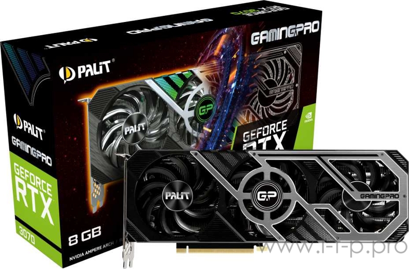 Видеокарта Palit PCI-E 4.0 PA-RTX3070 GAMINGPRO 8G NVIDIA GeForce RTX 3070 8192Mb 256 GDDR6 1500/14000/HDMIx1/DPx3/HDCP Ret