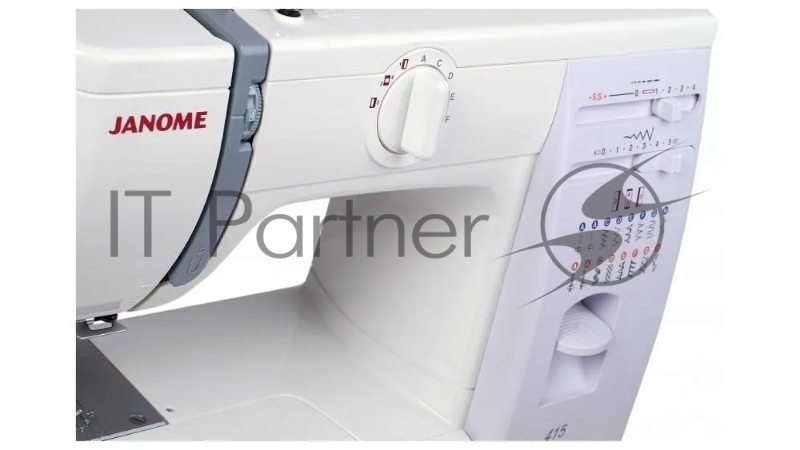 Швейная машина Janome 41515 операций, вертикальный качающийся челнок, полуавтоматическое выполнение петли, автоматический нитевдеватель, регулировка длины стежка до 4 мм, ширины зигзага до 5 мм, регулятор натяжения верхней нити, рычаг обратного хода