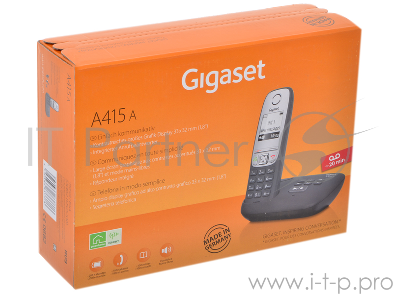 Телефон Gigaset A415A(M) Black (трубка с ЖК диспл., База, Заряд. устр-во) стандарт-DECT, автоответчик