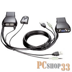 Переключатель D-Link KVM-221/RU Переключатель на 2 компьютера USB, звук (кабели в комплекте)