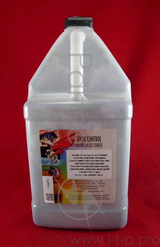 Тонер Static Control Универсальный для Oki C3300N/5500, Bk, 1 кг, флакон
