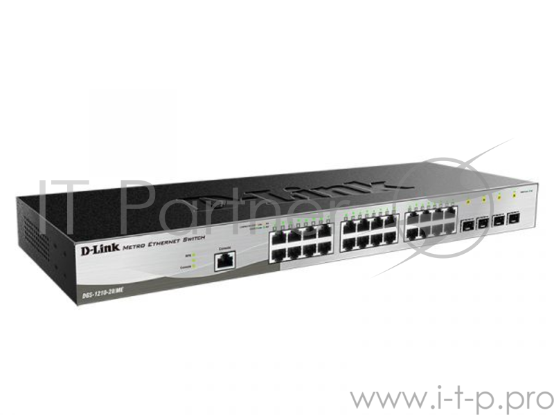 Коммутатор D-Link DGS-1210-28/ME/DC/A2A, L2 Managed Switch with 24 10/100/1000Base-T ports and 4 1000Base-X SFP ports.16K Mac address, 802.3x Flow Control, 4K of 802.1Q VLAN, 802.1p Priority Queues, Traffic Seg