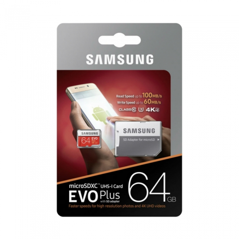 Карта памяти 64ГБ Samsung EVO Plus MB-MC64GA/RU microSD XC UHS-I Class10 + адаптер
