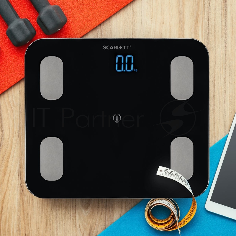 Весы Scarlett SC-BS33ED46 (черный)Тип: Диагностические Материал корпуса: ABS-пластик и закаленное стекло Максимальный вес, кг: 150 Цена деления, г: 100 Измерение уровня жира: Да Измерение уровня воды: Да Измерение мышечной массы: Да Измерение костной