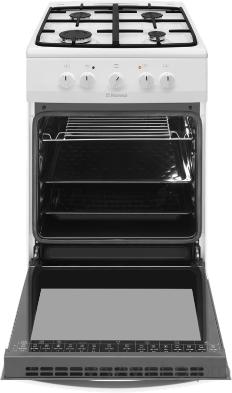 Плита Комбинированная Hansa/ 85x50x60, газовая, духовка электрическая, электрогриль, чугунные решетки, белая