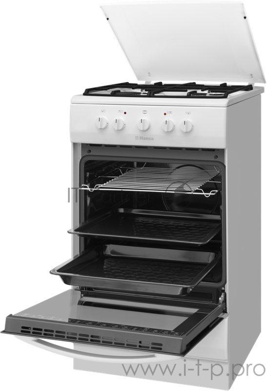 Плита Комбинированная Hansa/ 85x50x60, газовая, духовка электрическая, электрогриль, чугунные решетки, белая