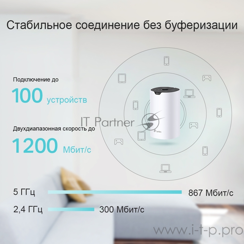 Роутер TP-Link AC1200 whole home WiFi system, 300Mbps at 2.4GHz and 867Mbps at 5GHz, M4R+M3W, 2 Giga Ethernet ports for M4R, support Router and Access Point mode, support IPTV, support IPv6, TP-Link Mesh technology, Auto Path Selection, 802.11k/v/r f