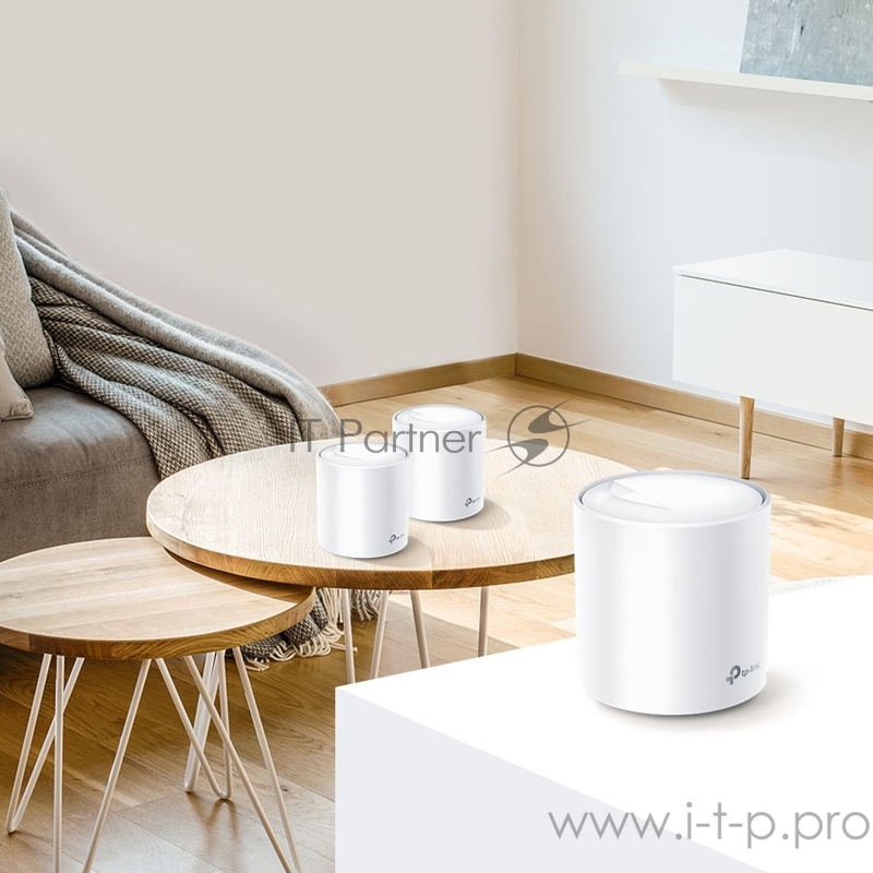 Система TP-Link Mesh AX3000 Whole Home Wi-Fi System, Wi-Fi 6, 2402Mbps (4 streams) at 5GHz and 574Mbps (2 streams) at 2.4GHz, 2 Gigabit ports of each unit, support OFDMA, MU-MIMO, 802.11k/v/r seamless roaming, support WPA3, HomecareTM system, easy s
