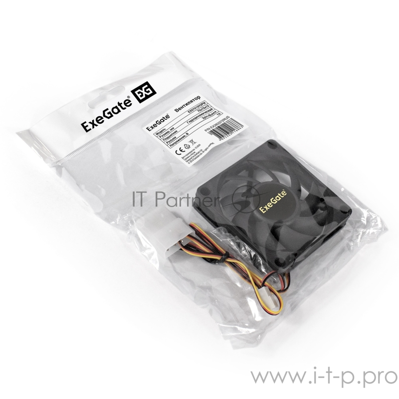 Вентилятор ExeGate EX07015H3PM, 70x70x15 мм, гидродинамический, 3pin+Molex, 3000RPM, 26dBA