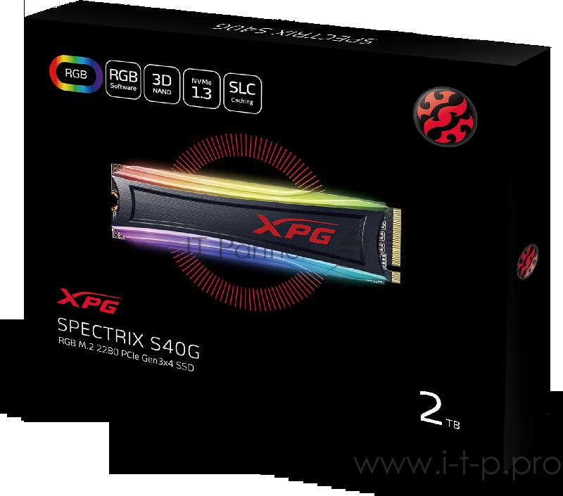 Твердотельный накопитель ADATA SPECTRIX S40G RGB SSD 2TB, 3D TLC, M.2 (2280), PCIe Gen 3.0 x4, NVMe, R3500/W1900, TBW 1280