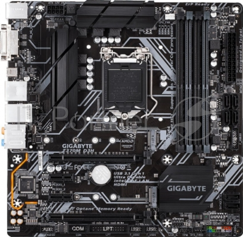 Мат. плата Socket1151 GIGABYTE Z370M D3H (iZ370, 4xDDR4, M.2, SATA III, RAID, 2xPCI-E, DVI, HDMI, 1Гбит LAN, USB3.1, mATX)