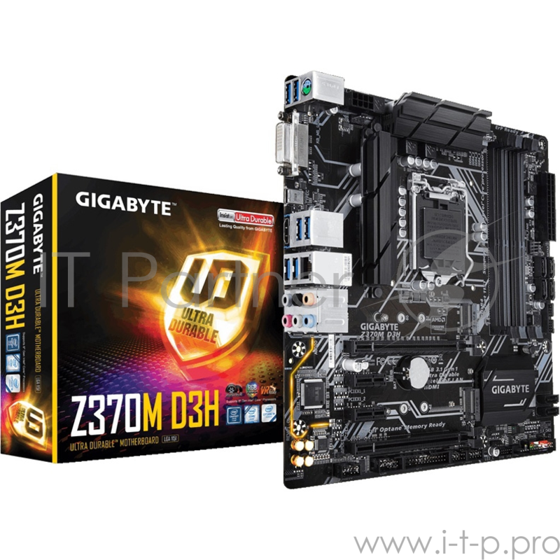 Мат. плата Socket1151 GIGABYTE Z370M D3H (iZ370, 4xDDR4, M.2, SATA III, RAID, 2xPCI-E, DVI, HDMI, 1Гбит LAN, USB3.1, mATX)