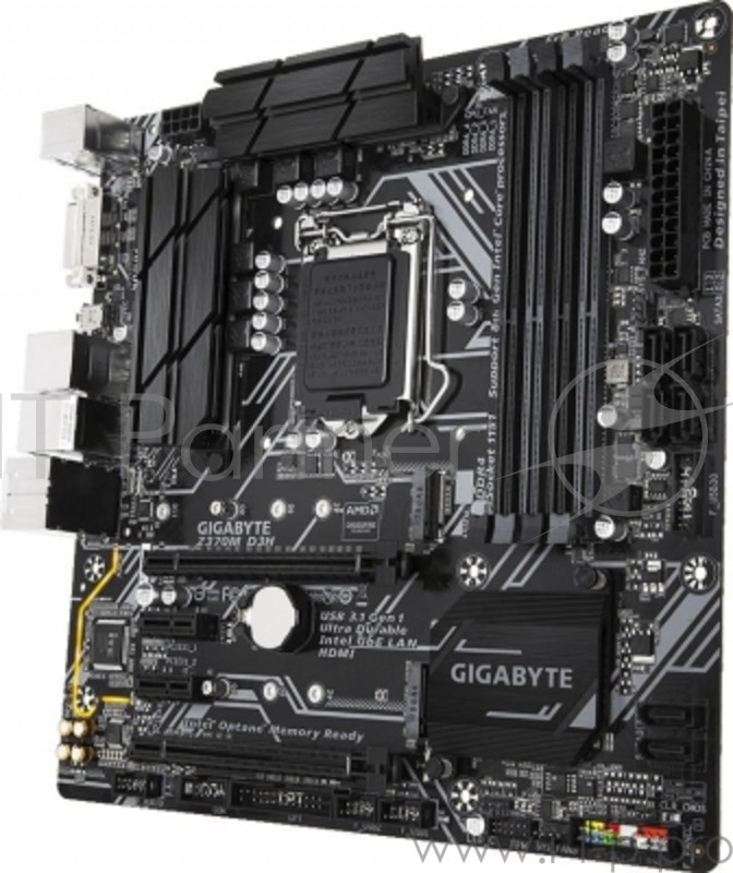 Мат. плата Socket1151 GIGABYTE Z370M D3H (iZ370, 4xDDR4, M.2, SATA III, RAID, 2xPCI-E, DVI, HDMI, 1Гбит LAN, USB3.1, mATX)