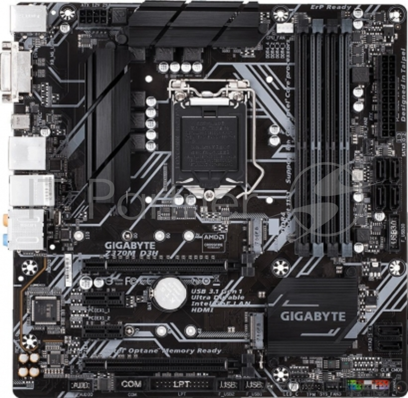 Мат. плата Socket1151 GIGABYTE Z370M D3H (iZ370, 4xDDR4, M.2, SATA III, RAID, 2xPCI-E, DVI, HDMI, 1Гбит LAN, USB3.1, mATX)