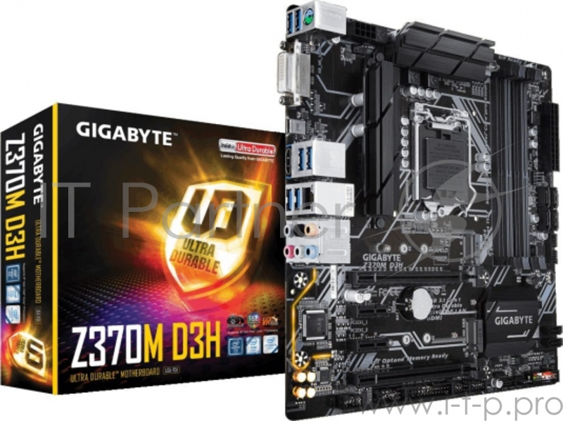Мат. плата Socket1151 GIGABYTE Z370M D3H (iZ370, 4xDDR4, M.2, SATA III, RAID, 2xPCI-E, DVI, HDMI, 1Гбит LAN, USB3.1, mATX)