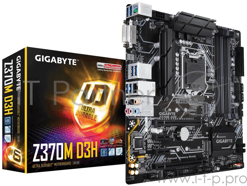 Мат. плата Socket1151 GIGABYTE Z370M D3H (iZ370, 4xDDR4, M.2, SATA III, RAID, 2xPCI-E, DVI, HDMI, 1Гбит LAN, USB3.1, mATX)