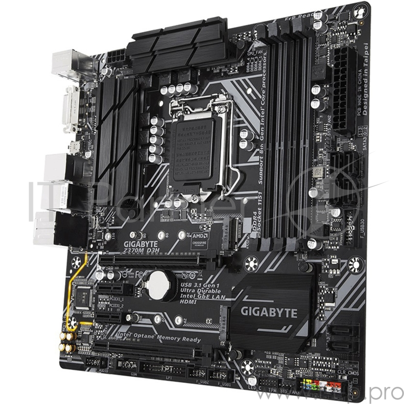 Мат. плата Socket1151 GIGABYTE Z370M D3H (iZ370, 4xDDR4, M.2, SATA III, RAID, 2xPCI-E, DVI, HDMI, 1Гбит LAN, USB3.1, mATX)